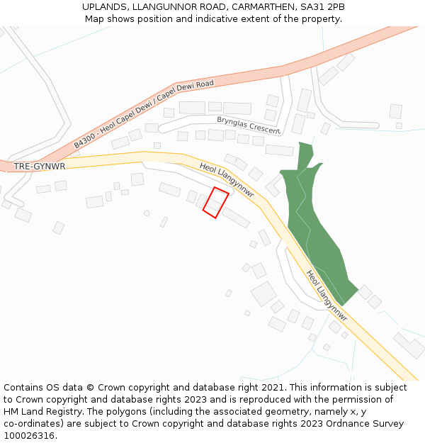 UPLANDS, LLANGUNNOR ROAD, CARMARTHEN, SA31 2PB: Location map and indicative extent of plot