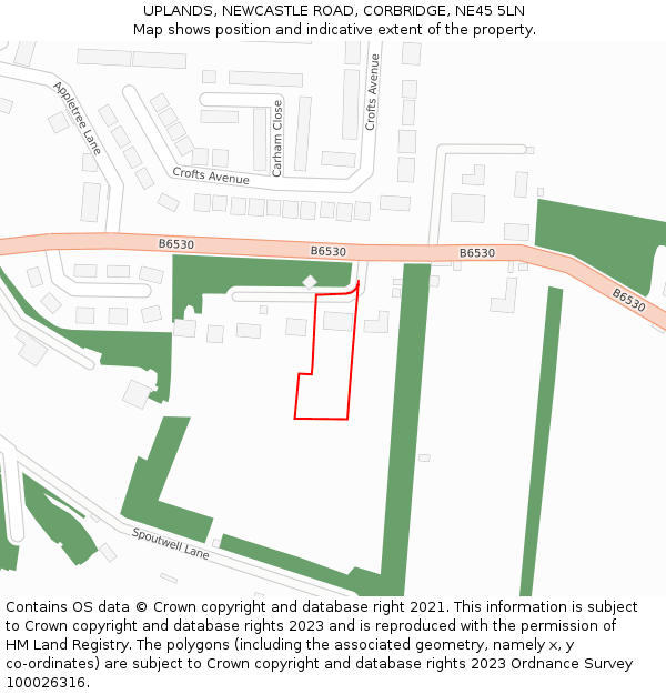 UPLANDS, NEWCASTLE ROAD, CORBRIDGE, NE45 5LN: Location map and indicative extent of plot