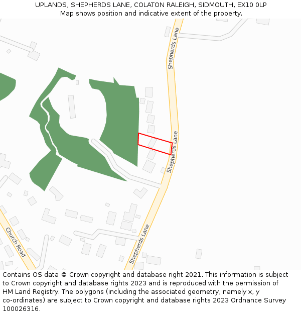 UPLANDS, SHEPHERDS LANE, COLATON RALEIGH, SIDMOUTH, EX10 0LP: Location map and indicative extent of plot