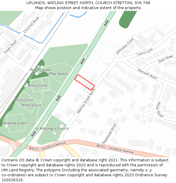 UPLANDS, WATLING STREET NORTH, CHURCH STRETTON, SY6 7AR: Location map and indicative extent of plot