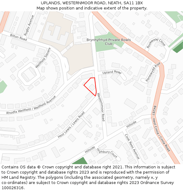 UPLANDS, WESTERNMOOR ROAD, NEATH, SA11 1BX: Location map and indicative extent of plot