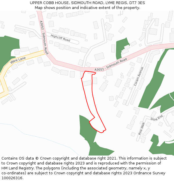 UPPER COBB HOUSE, SIDMOUTH ROAD, LYME REGIS, DT7 3ES: Location map and indicative extent of plot