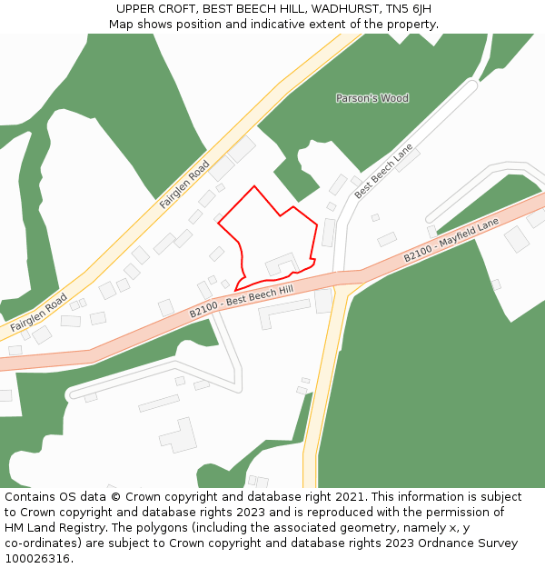 UPPER CROFT, BEST BEECH HILL, WADHURST, TN5 6JH: Location map and indicative extent of plot