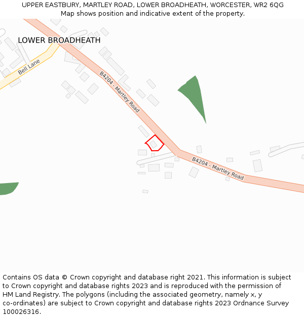 UPPER EASTBURY, MARTLEY ROAD, LOWER BROADHEATH, WORCESTER, WR2 6QG: Location map and indicative extent of plot