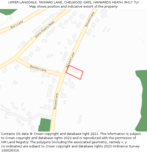UPPER LANGDALE, TANYARD LANE, CHELWOOD GATE, HAYWARDS HEATH, RH17 7LY: Location map and indicative extent of plot