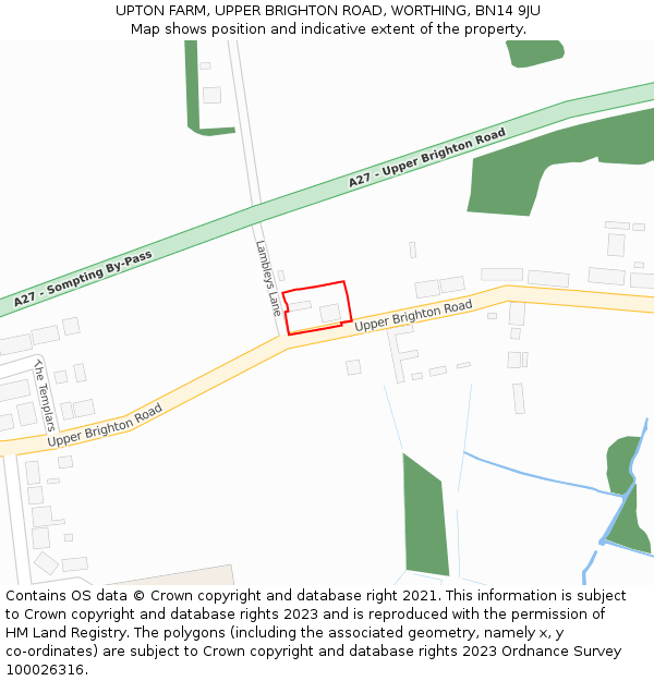UPTON FARM, UPPER BRIGHTON ROAD, WORTHING, BN14 9JU: Location map and indicative extent of plot