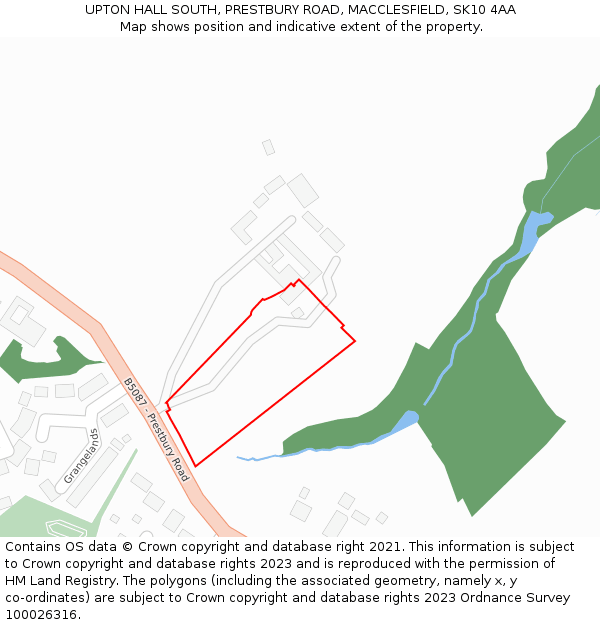 UPTON HALL SOUTH, PRESTBURY ROAD, MACCLESFIELD, SK10 4AA: Location map and indicative extent of plot