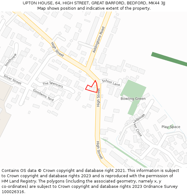 UPTON HOUSE, 64, HIGH STREET, GREAT BARFORD, BEDFORD, MK44 3JJ: Location map and indicative extent of plot