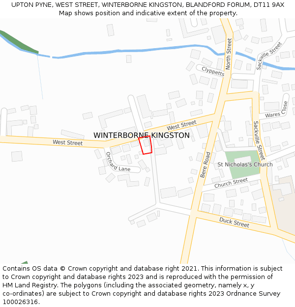 UPTON PYNE, WEST STREET, WINTERBORNE KINGSTON, BLANDFORD FORUM, DT11 9AX: Location map and indicative extent of plot