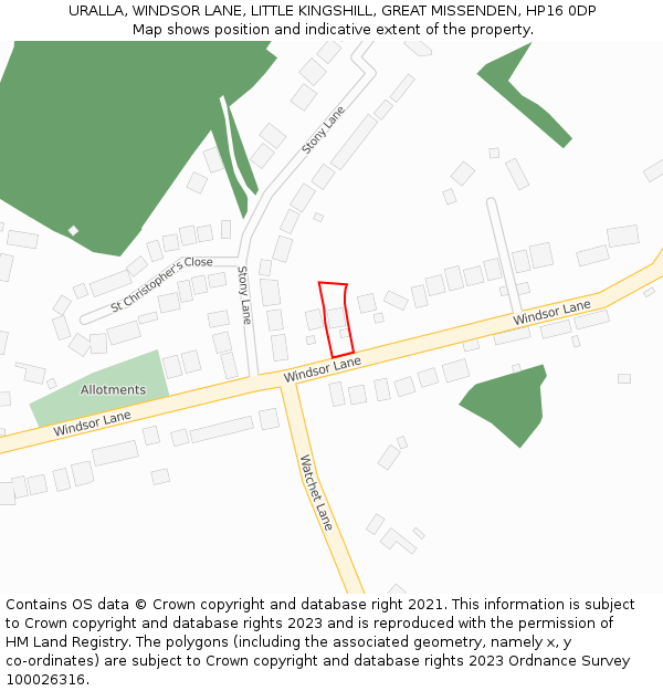 URALLA, WINDSOR LANE, LITTLE KINGSHILL, GREAT MISSENDEN, HP16 0DP: Location map and indicative extent of plot