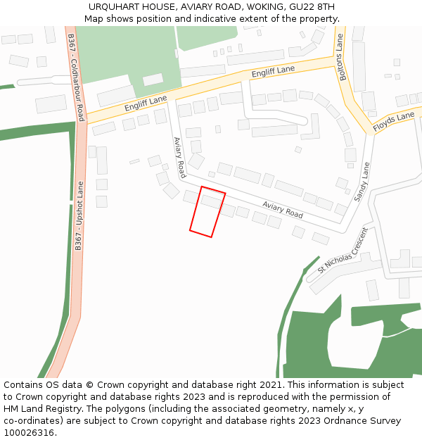 URQUHART HOUSE, AVIARY ROAD, WOKING, GU22 8TH: Location map and indicative extent of plot