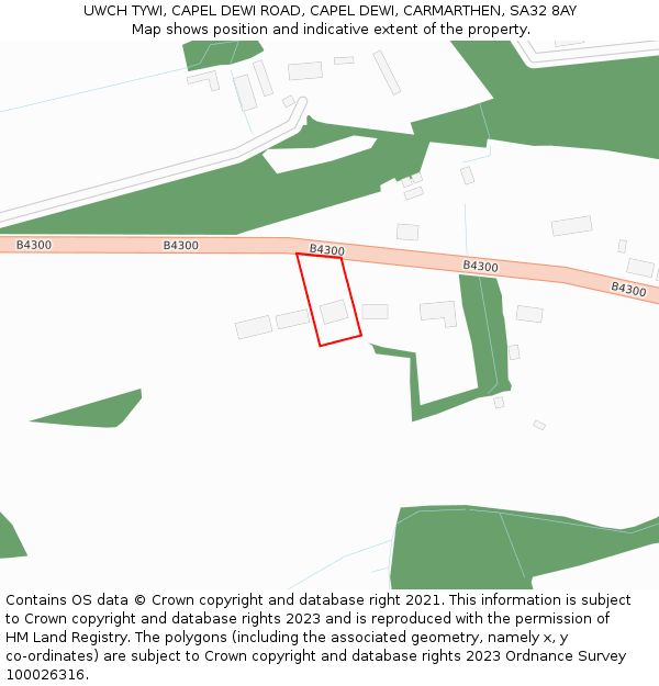UWCH TYWI, CAPEL DEWI ROAD, CAPEL DEWI, CARMARTHEN, SA32 8AY: Location map and indicative extent of plot
