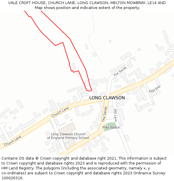 VALE CROFT HOUSE, CHURCH LANE, LONG CLAWSON, MELTON MOWBRAY, LE14 4ND: Location map and indicative extent of plot