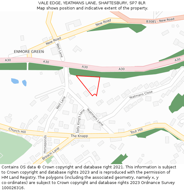 VALE EDGE, YEATMANS LANE, SHAFTESBURY, SP7 8LR: Location map and indicative extent of plot