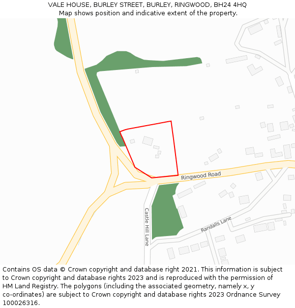 VALE HOUSE, BURLEY STREET, BURLEY, RINGWOOD, BH24 4HQ: Location map and indicative extent of plot