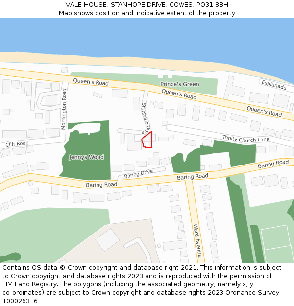 VALE HOUSE, STANHOPE DRIVE, COWES, PO31 8BH: Location map and indicative extent of plot