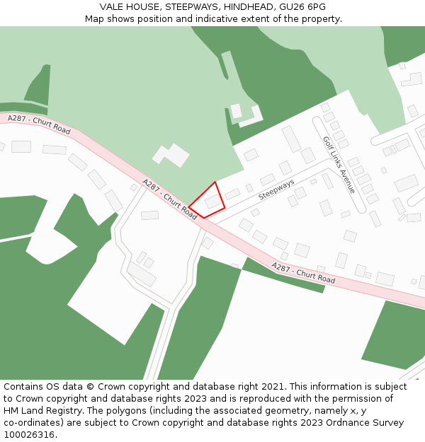 VALE HOUSE, STEEPWAYS, HINDHEAD, GU26 6PG: Location map and indicative extent of plot