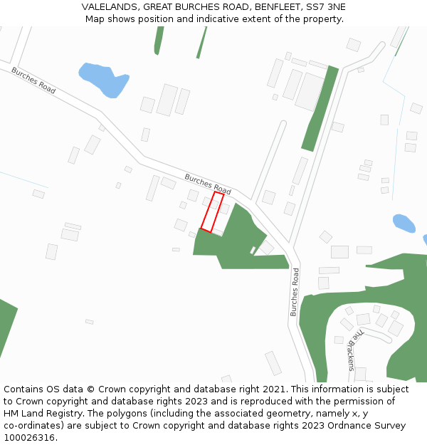 VALELANDS, GREAT BURCHES ROAD, BENFLEET, SS7 3NE: Location map and indicative extent of plot