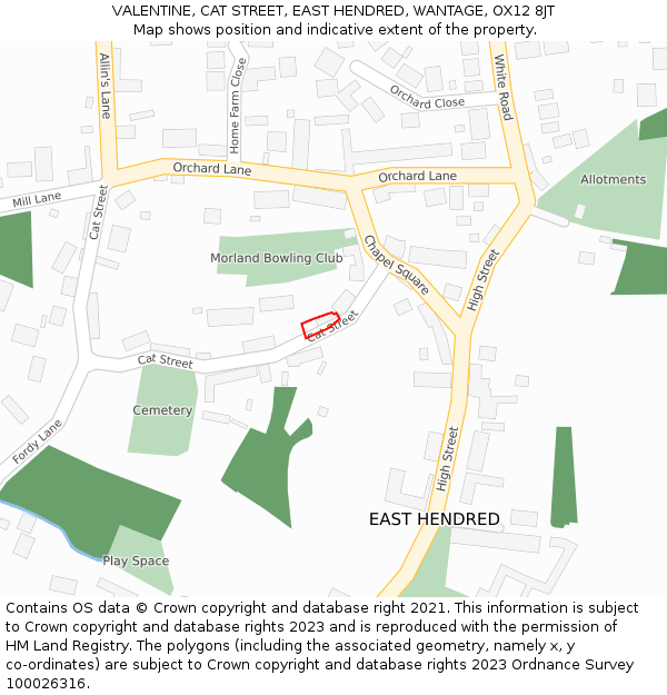 VALENTINE, CAT STREET, EAST HENDRED, WANTAGE, OX12 8JT: Location map and indicative extent of plot