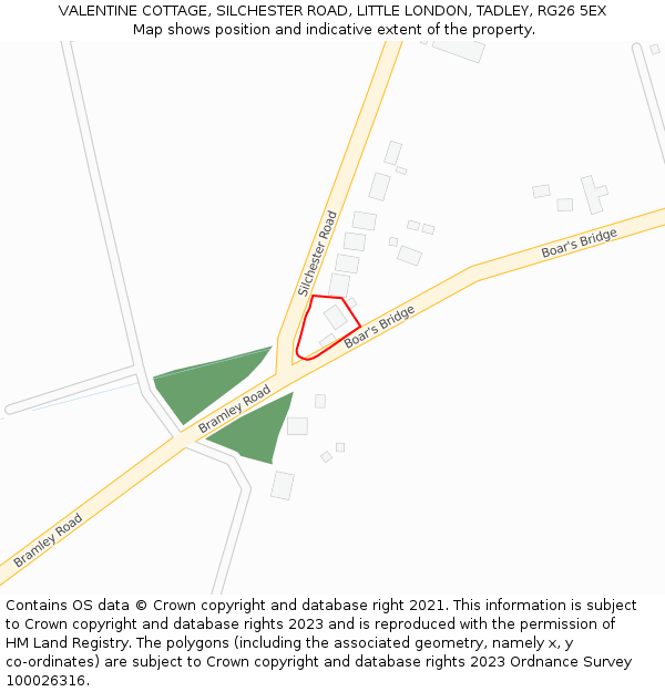 VALENTINE COTTAGE, SILCHESTER ROAD, LITTLE LONDON, TADLEY, RG26 5EX: Location map and indicative extent of plot