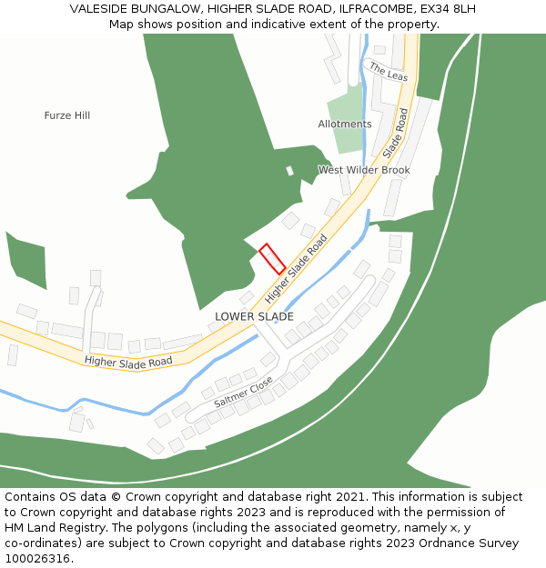 VALESIDE BUNGALOW, HIGHER SLADE ROAD, ILFRACOMBE, EX34 8LH: Location map and indicative extent of plot