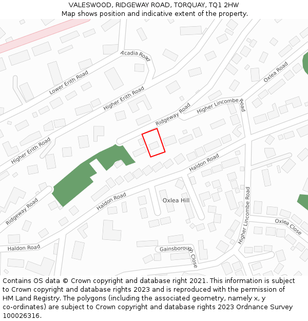 VALESWOOD, RIDGEWAY ROAD, TORQUAY, TQ1 2HW: Location map and indicative extent of plot