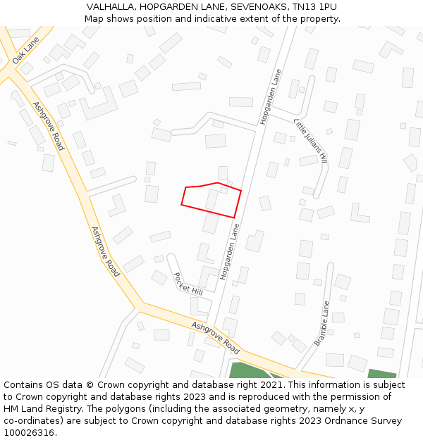 VALHALLA, HOPGARDEN LANE, SEVENOAKS, TN13 1PU: Location map and indicative extent of plot