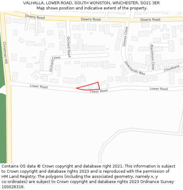 VALHALLA, LOWER ROAD, SOUTH WONSTON, WINCHESTER, SO21 3ER: Location map and indicative extent of plot