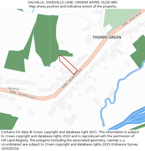 VALHALLA, SANDHILLS LANE, VIRGINIA WATER, GU25 4BS: Location map and indicative extent of plot