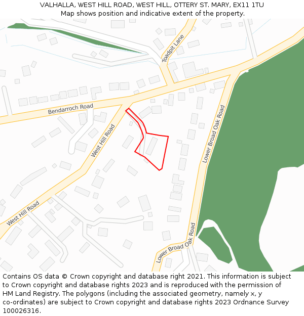 VALHALLA, WEST HILL ROAD, WEST HILL, OTTERY ST. MARY, EX11 1TU: Location map and indicative extent of plot