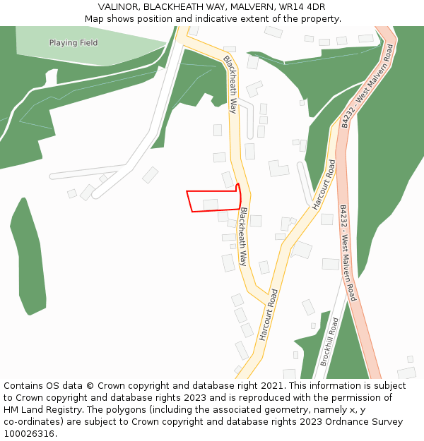 VALINOR, BLACKHEATH WAY, MALVERN, WR14 4DR: Location map and indicative extent of plot