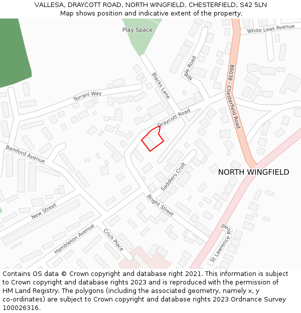 VALLESA, DRAYCOTT ROAD, NORTH WINGFIELD, CHESTERFIELD, S42 5LN: Location map and indicative extent of plot