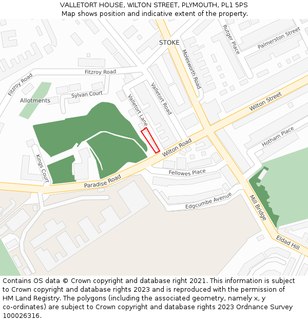 VALLETORT HOUSE, WILTON STREET, PLYMOUTH, PL1 5PS: Location map and indicative extent of plot