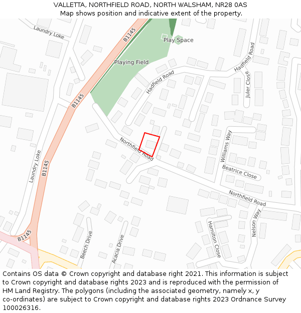 VALLETTA, NORTHFIELD ROAD, NORTH WALSHAM, NR28 0AS: Location map and indicative extent of plot