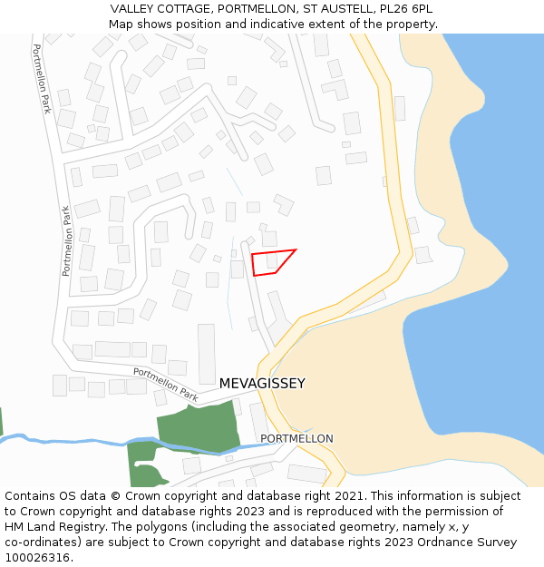 VALLEY COTTAGE, PORTMELLON, ST AUSTELL, PL26 6PL: Location map and indicative extent of plot