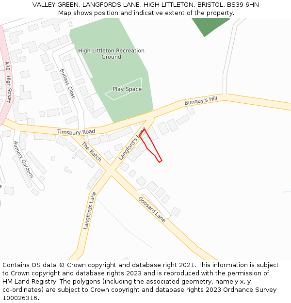 VALLEY GREEN, LANGFORDS LANE, HIGH LITTLETON, BRISTOL, BS39 6HN: Location map and indicative extent of plot