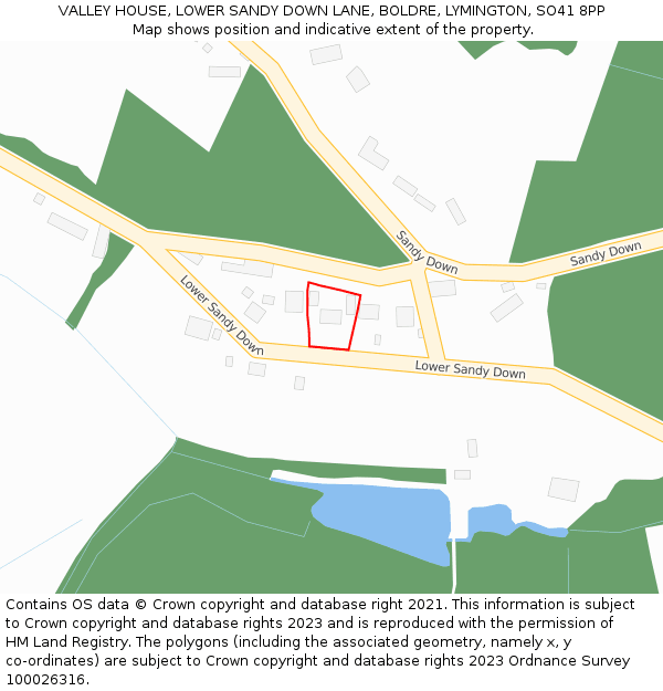 VALLEY HOUSE, LOWER SANDY DOWN LANE, BOLDRE, LYMINGTON, SO41 8PP: Location map and indicative extent of plot