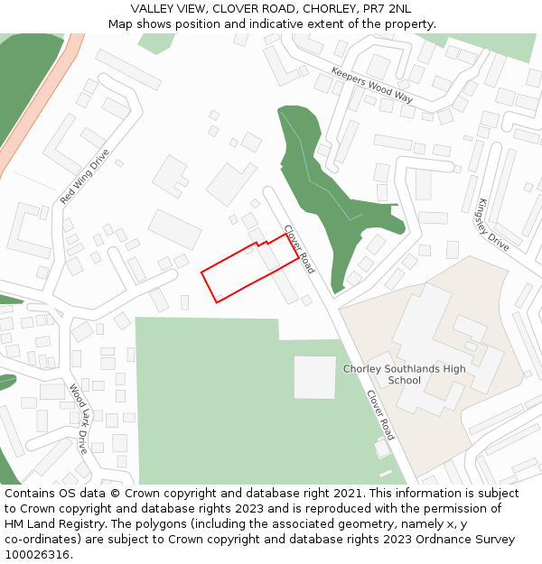 VALLEY VIEW, CLOVER ROAD, CHORLEY, PR7 2NL: Location map and indicative extent of plot