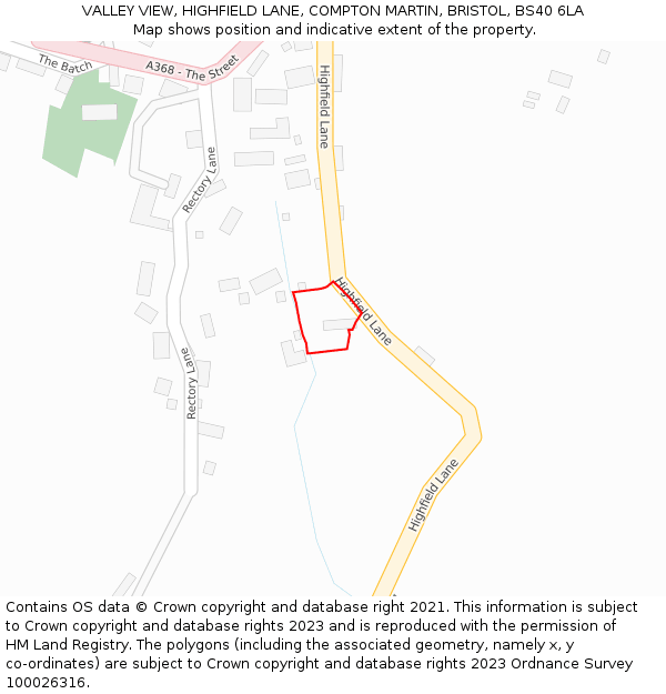 VALLEY VIEW, HIGHFIELD LANE, COMPTON MARTIN, BRISTOL, BS40 6LA: Location map and indicative extent of plot