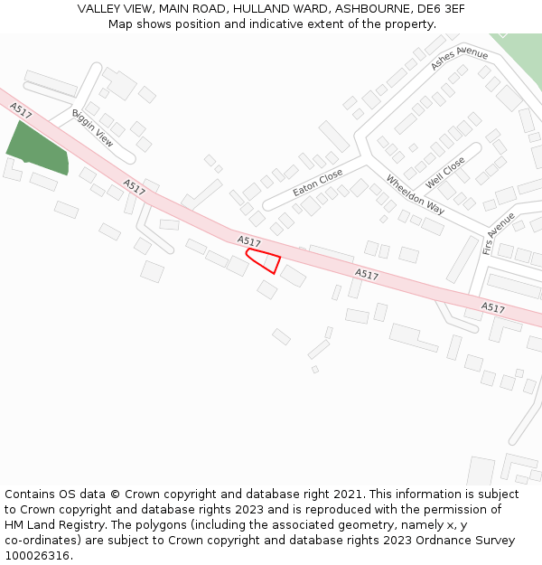 VALLEY VIEW, MAIN ROAD, HULLAND WARD, ASHBOURNE, DE6 3EF: Location map and indicative extent of plot