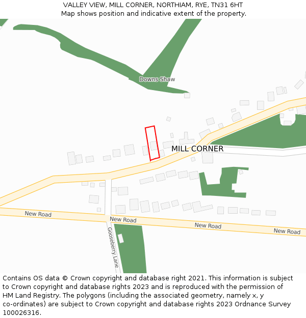 VALLEY VIEW, MILL CORNER, NORTHIAM, RYE, TN31 6HT: Location map and indicative extent of plot
