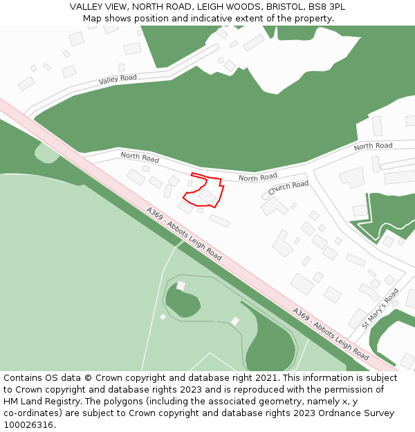 VALLEY VIEW, NORTH ROAD, LEIGH WOODS, BRISTOL, BS8 3PL: Location map and indicative extent of plot