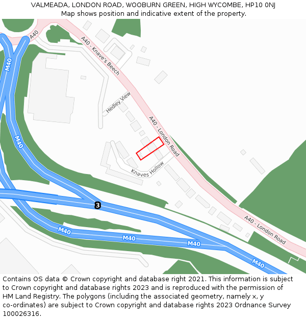 VALMEADA, LONDON ROAD, WOOBURN GREEN, HIGH WYCOMBE, HP10 0NJ: Location map and indicative extent of plot