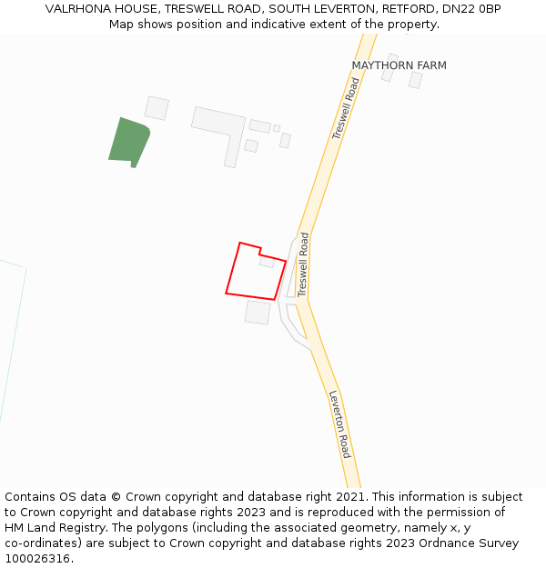 VALRHONA HOUSE, TRESWELL ROAD, SOUTH LEVERTON, RETFORD, DN22 0BP: Location map and indicative extent of plot