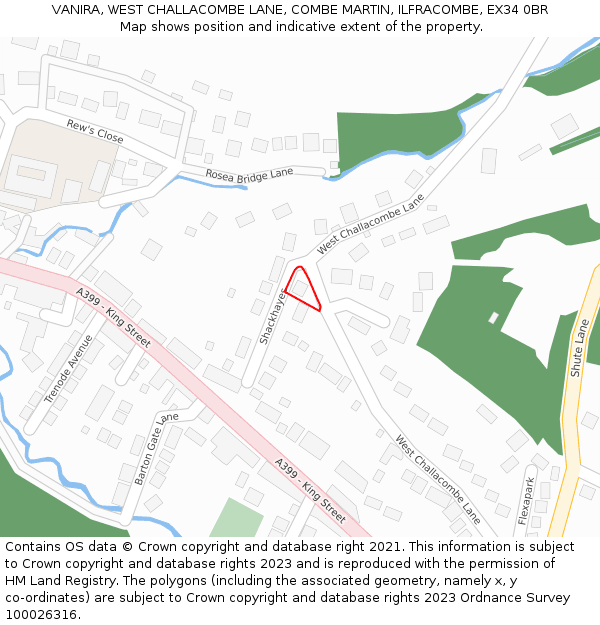 VANIRA, WEST CHALLACOMBE LANE, COMBE MARTIN, ILFRACOMBE, EX34 0BR: Location map and indicative extent of plot