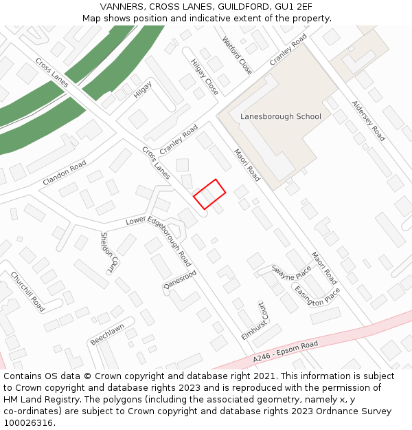 VANNERS, CROSS LANES, GUILDFORD, GU1 2EF: Location map and indicative extent of plot