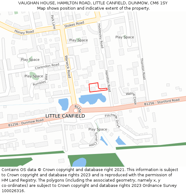 VAUGHAN HOUSE, HAMILTON ROAD, LITTLE CANFIELD, DUNMOW, CM6 1SY: Location map and indicative extent of plot