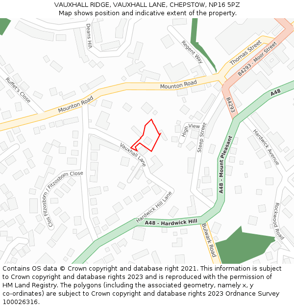 VAUXHALL RIDGE, VAUXHALL LANE, CHEPSTOW, NP16 5PZ: Location map and indicative extent of plot