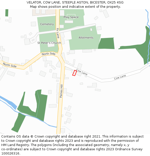 VELATOR, COW LANE, STEEPLE ASTON, BICESTER, OX25 4SG: Location map and indicative extent of plot