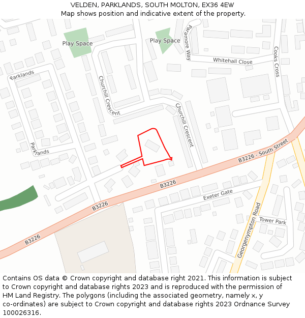 VELDEN, PARKLANDS, SOUTH MOLTON, EX36 4EW: Location map and indicative extent of plot